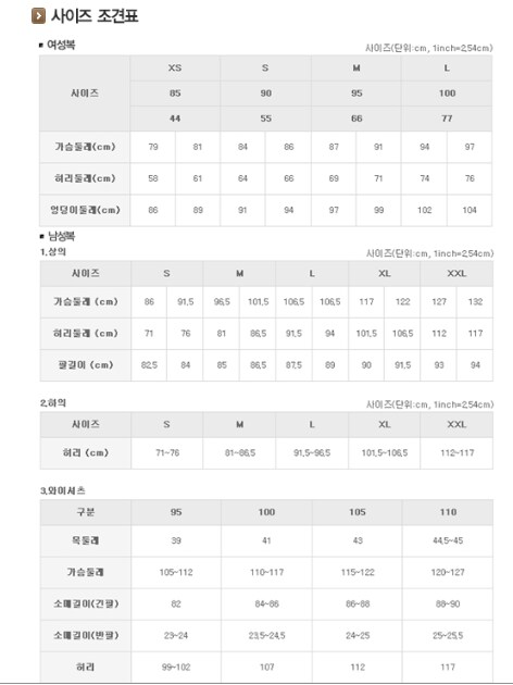 사이즈조견표