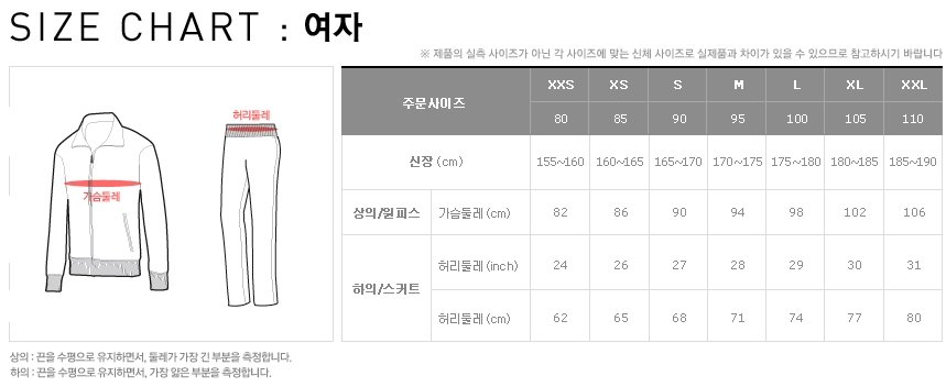 여자 사이즈