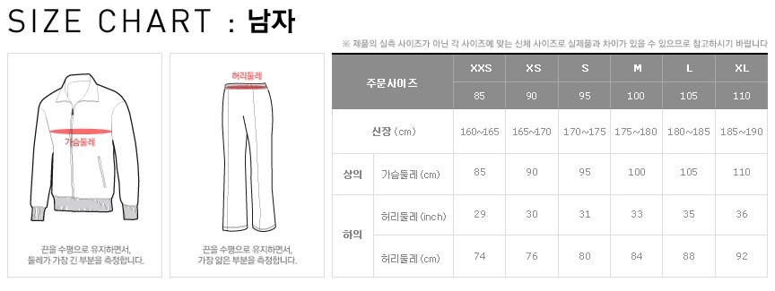 남자 사이즈