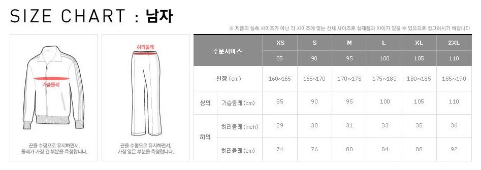 남자 사이즈