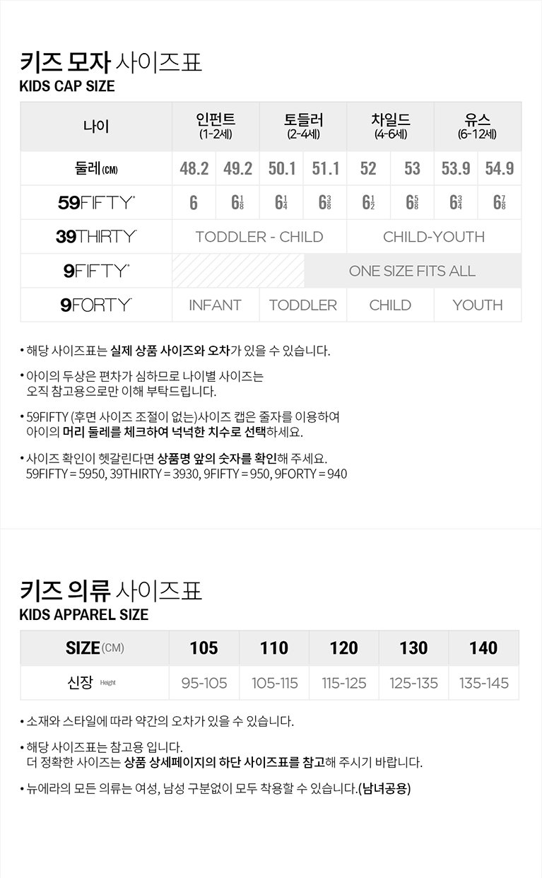 키즈사이즈표