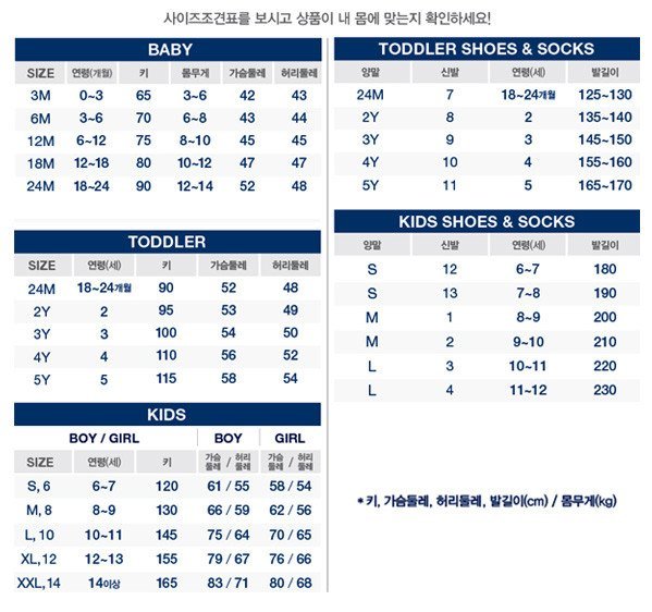 사이즈조견표