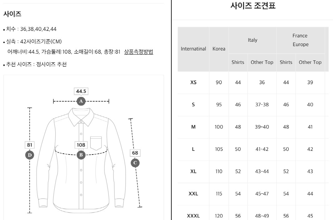 브랜드 사이즈 정보