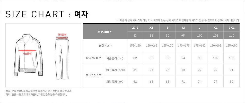 여자의류사이즈표