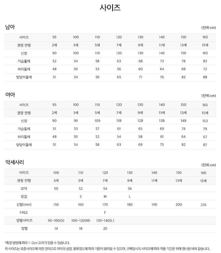 사이즈조건표