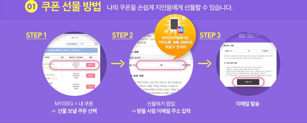 쿠폰 선물 방법 - 나의 쿠폰을 손쉽게 지인들에게 선물할 수 있습니다.
